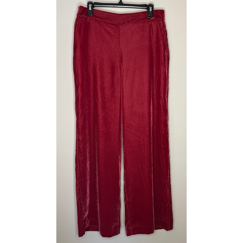 Worthington Luxury Red Velvet Wide Leg Pull On Pants Large NWT Festive Party